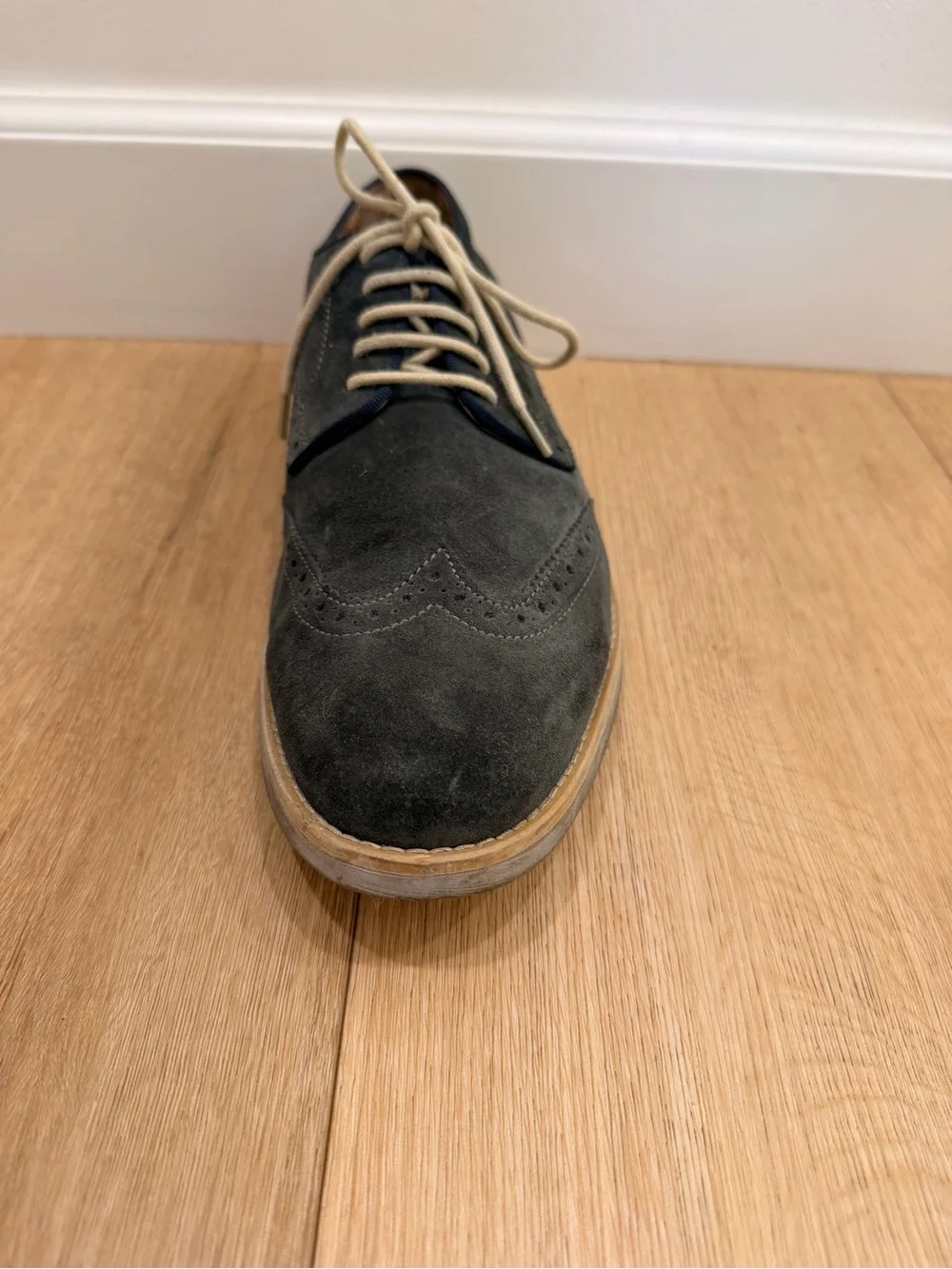 Johnston & Murphy Gray Suede Wingtip Sneakers with Tan Accents